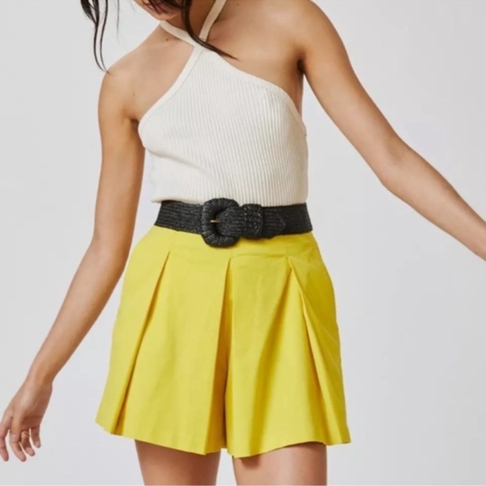 Anthro Maeve Yellow Pleated Skort Cotton Stretch Size 6